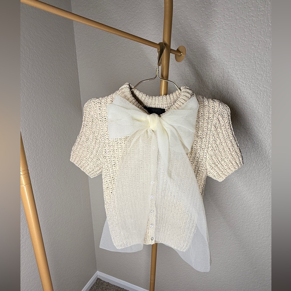Zara Cream Knit Blouse with Bow